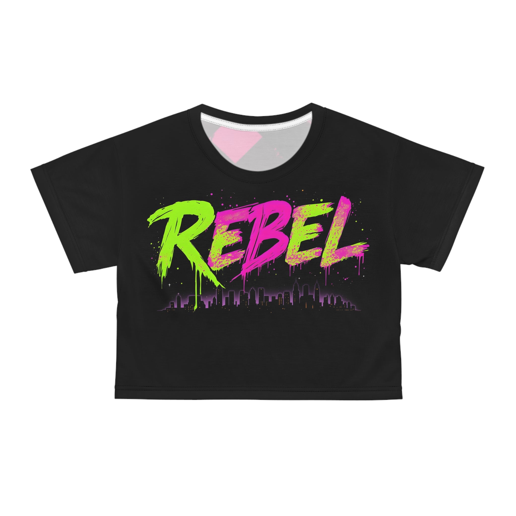 Rebel Neon Punk Plaid Crop Tee — Neon Graphic Crop Top