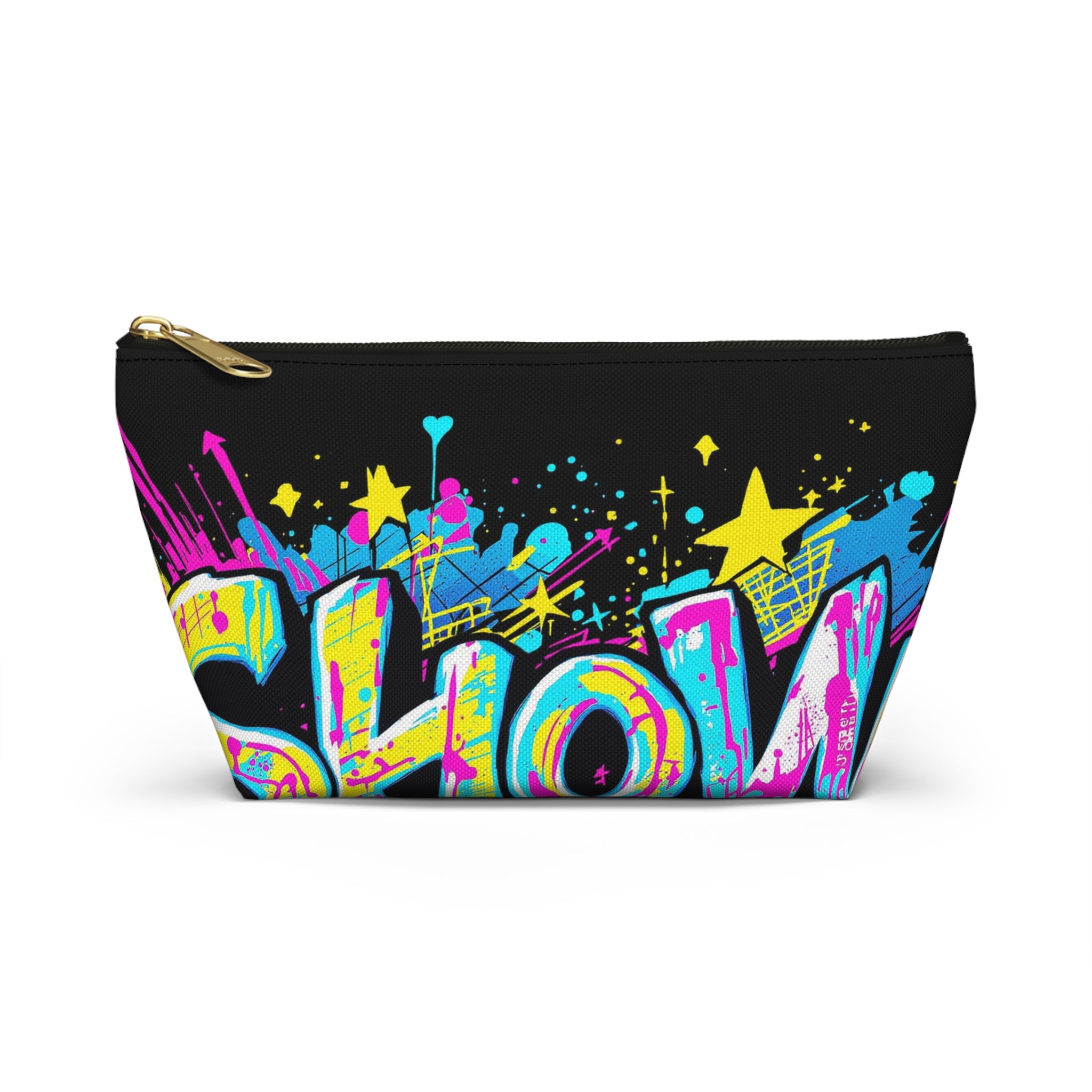 Graffiti Neon Accessory Pouch — Bold Urban Makeup Bag with 'Glow' Street Art Design