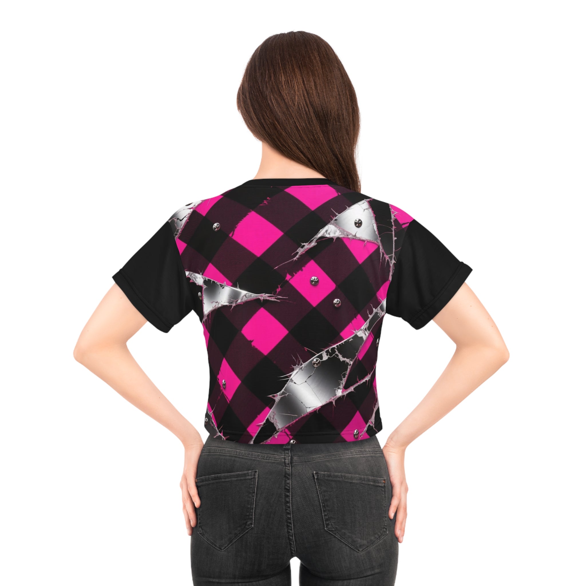 Rebel Neon Punk Plaid Crop Tee — Neon Graphic Crop Top